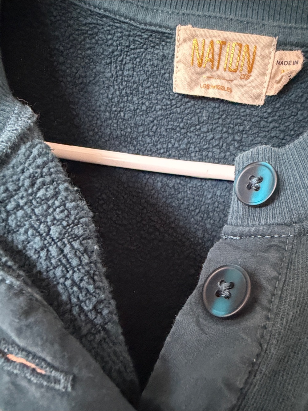 Nation LTD Dark Teal Puff Shoulder Henley Sweatshirt, Size M. - Picture 7 of 13